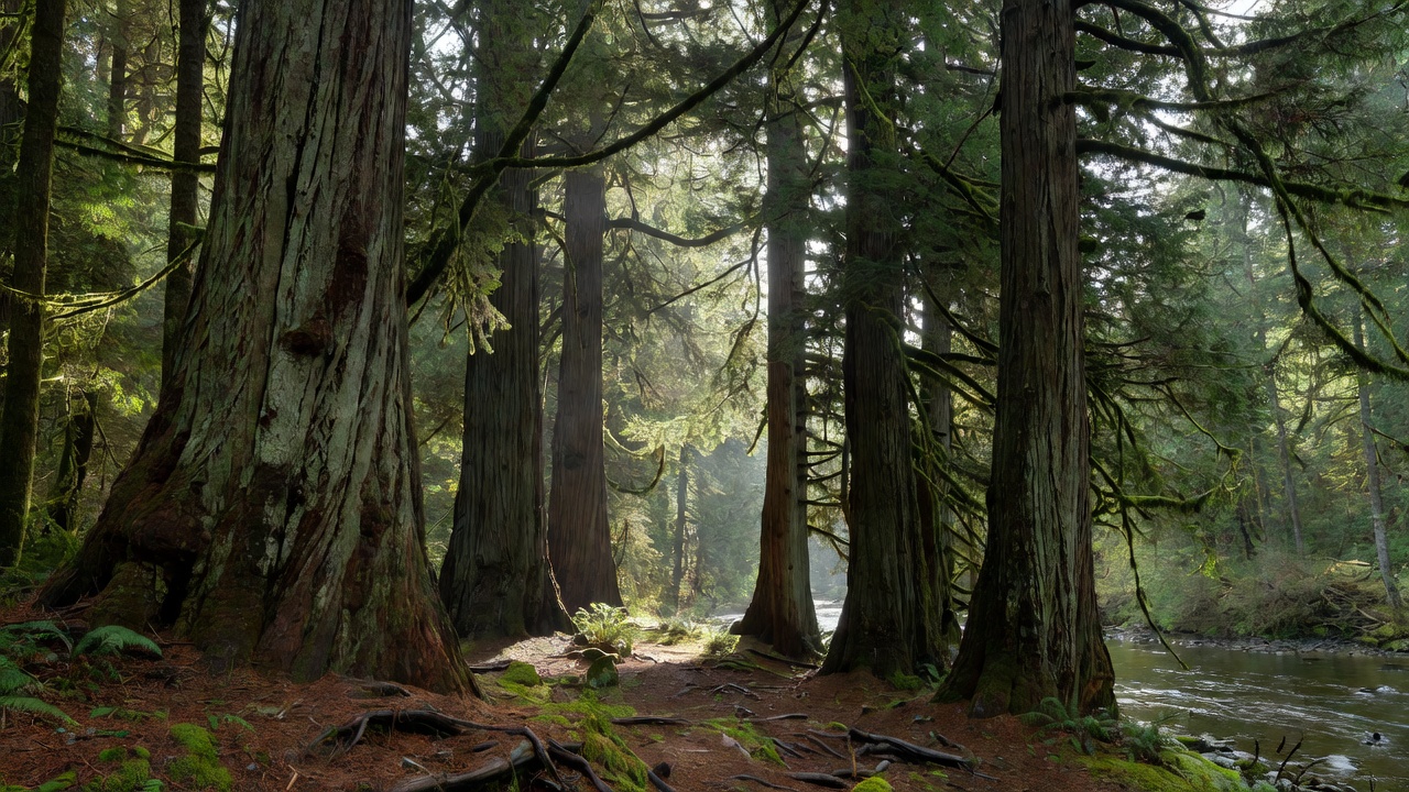 Massive furrowed trunks of five-hundred-year-old Douglas-fir and western hemlock along the North Fork Siletz River